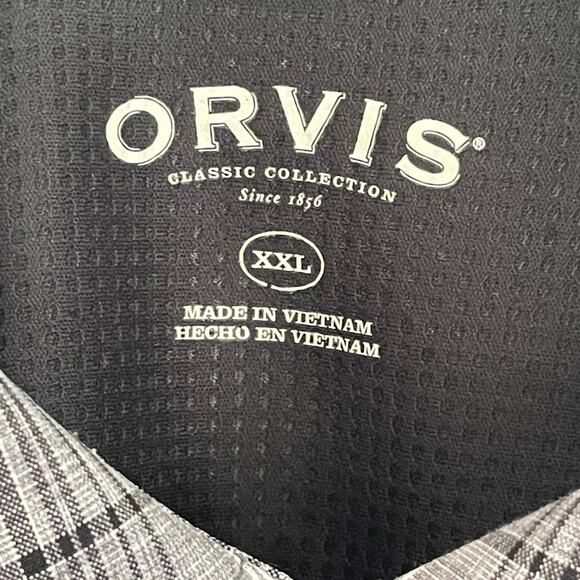 Orvis Black White Plaid Mens XXL Short Sleeve Button Down Shirt Camping Fishing - Picture 6 of 8